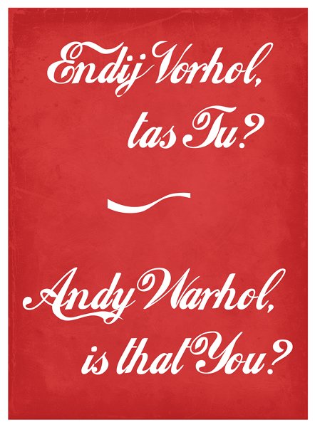 2014. gada 28. marts Marta beigās un aprīļa sākumā Arhitektūras un mediju centrā H2O 6 notiks izrāde – performance “Endij Vorhol, tas Tu?”, kuras izpētes centrā ir viens no 20. gadsimta otrās puses nozīmīgākajiem, tai pašā laikā pretrunīgākajiem mākslini 2014. gada 28. marts Marta beigās un aprīļa sākumā Arhitektūras un mediju centrā H2O 6 notiks izrāde – performance “Endij Vorhol, tas Tu?”, kuras izpētes centrā ir viens no 20. gadsimta otrās puses nozīmīgākajiem, tai pašā laikā pretrunīgākajiem mākslini